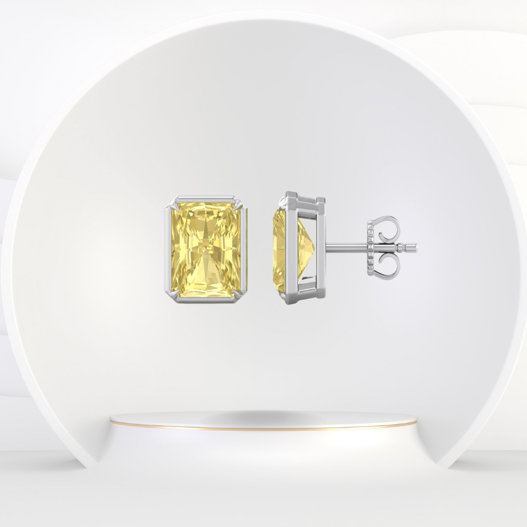Natural Fancy Yellow Radiant Cut Diamond Studs