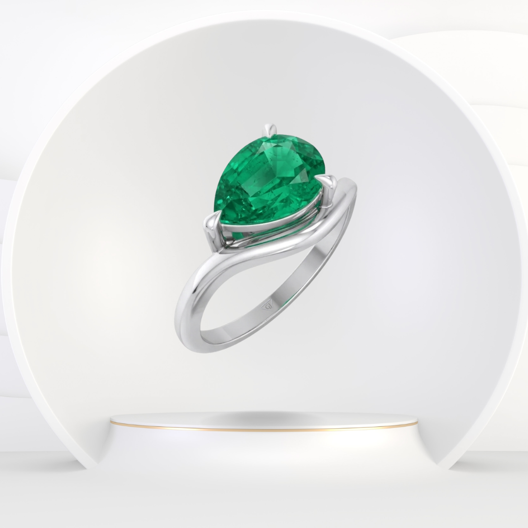 Natural Green Emerald Pear Shape Pinky Ring