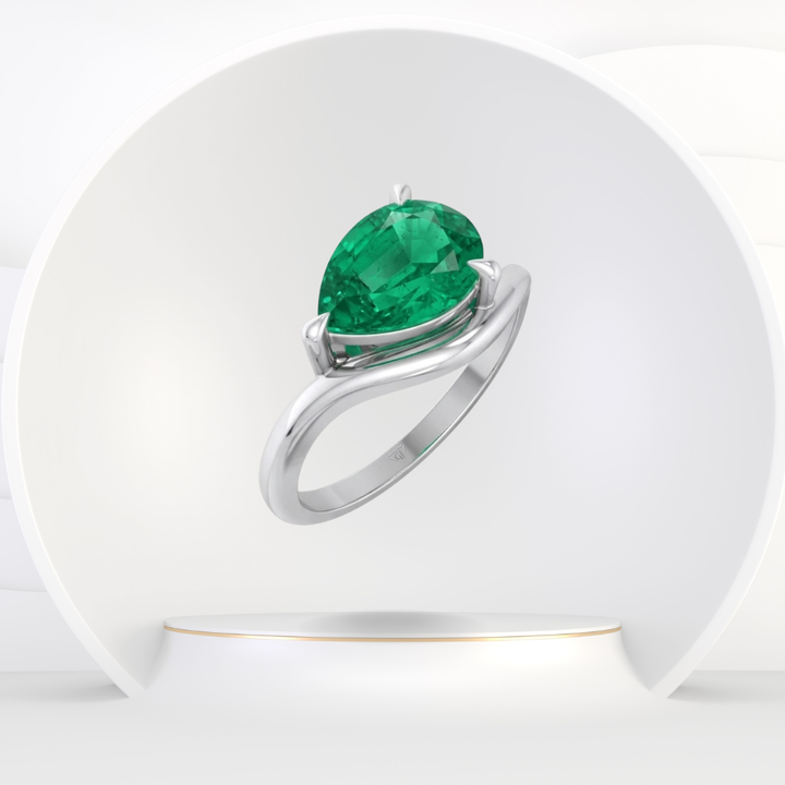 Natural Green Emerald Pear Shape Pinky Ring