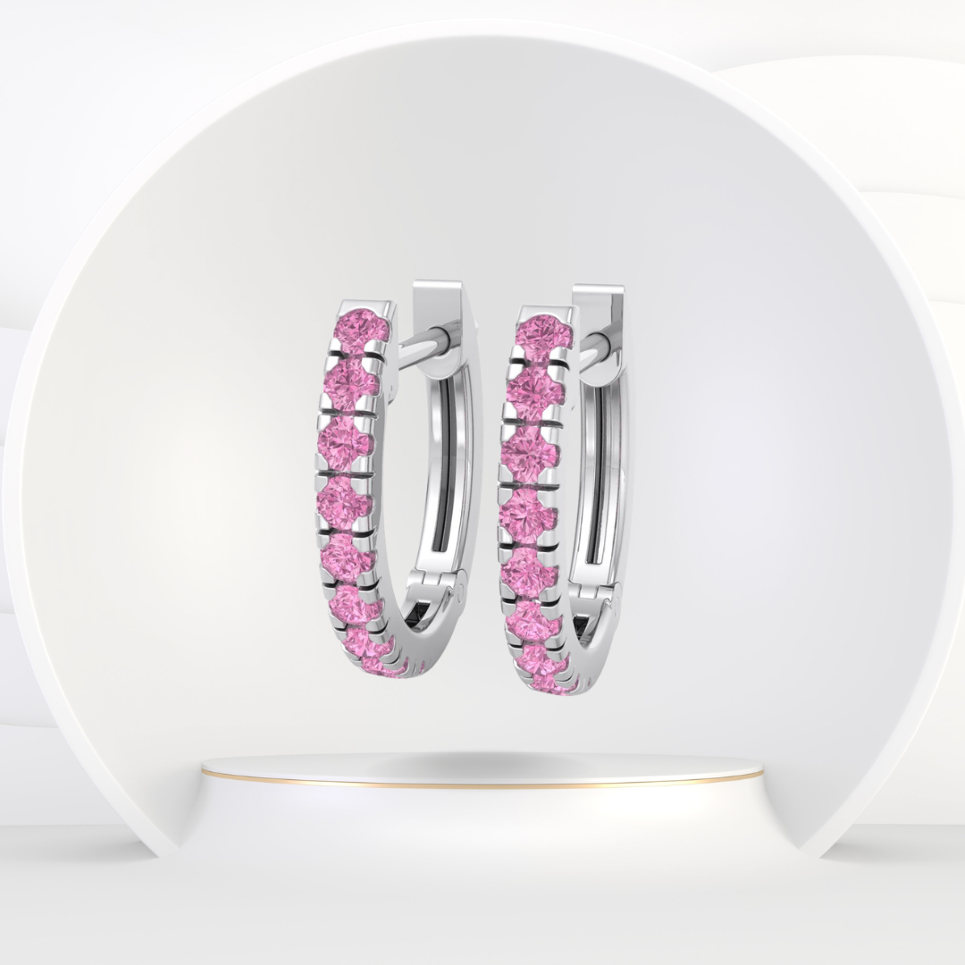 Natural Pink Sapphire Round Shape Huggie Hoop Earrings