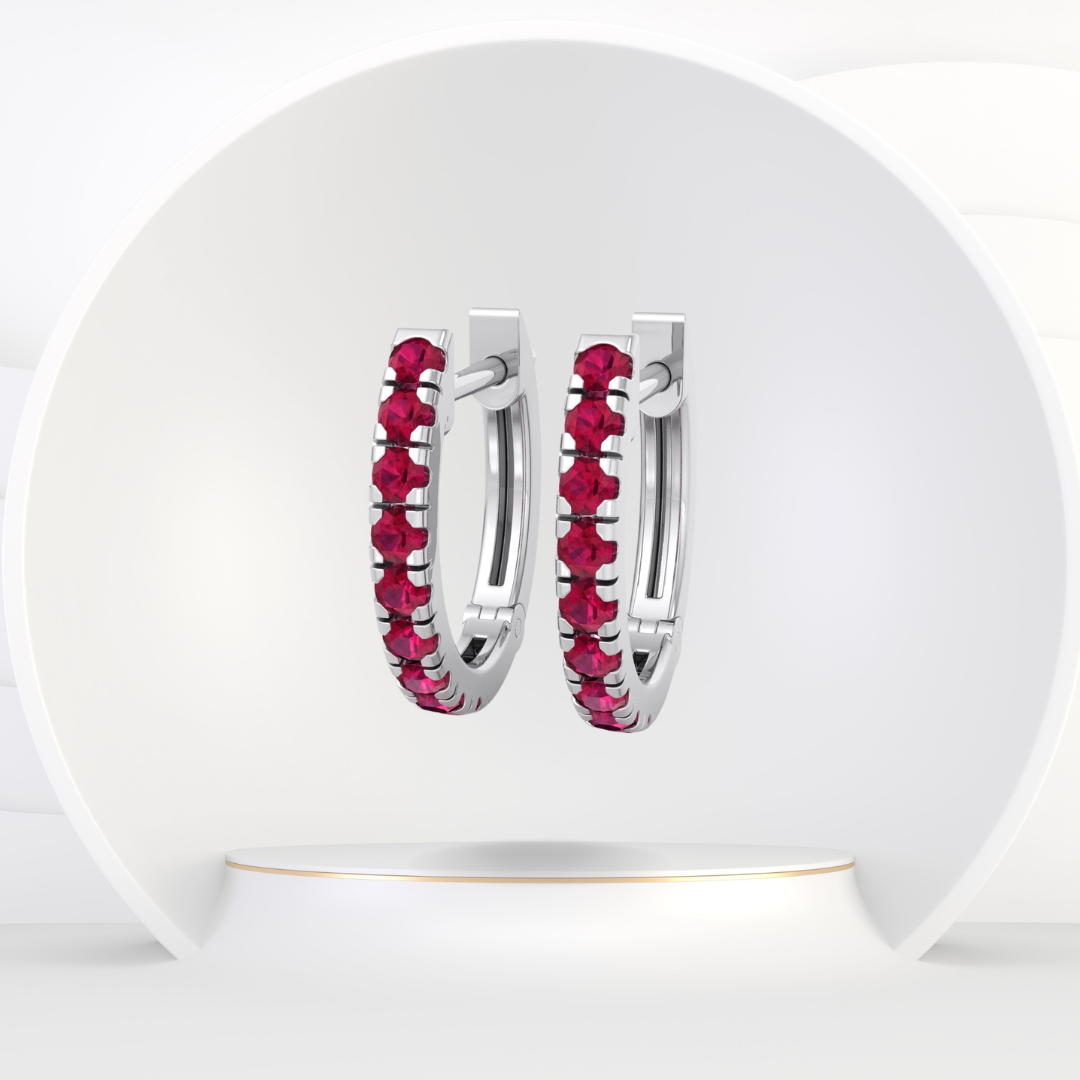 Natural Red Ruby Round Shape Huggie Hoop Earrings