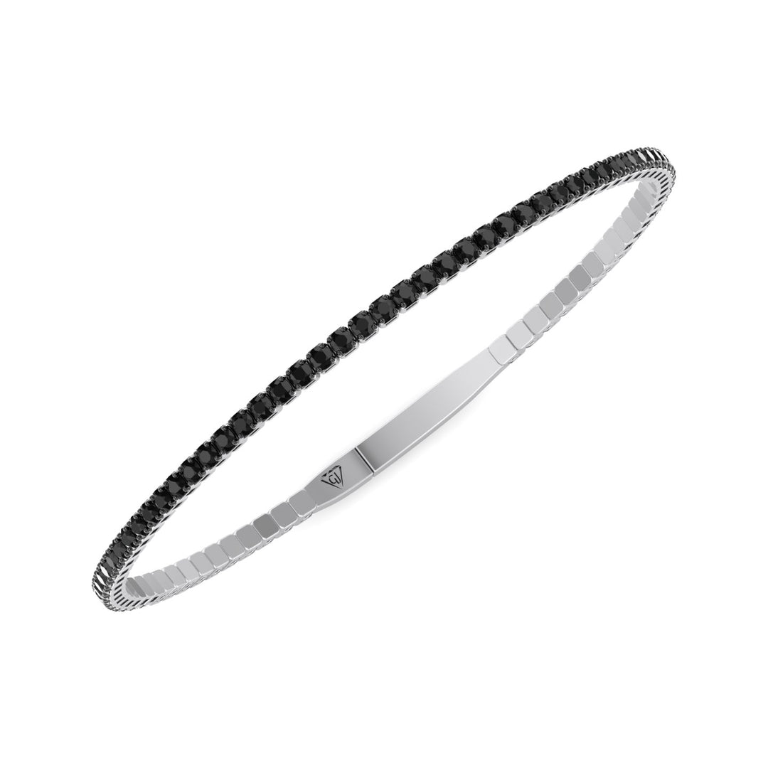 Natural Black Diamond Bangle 14K White Gold