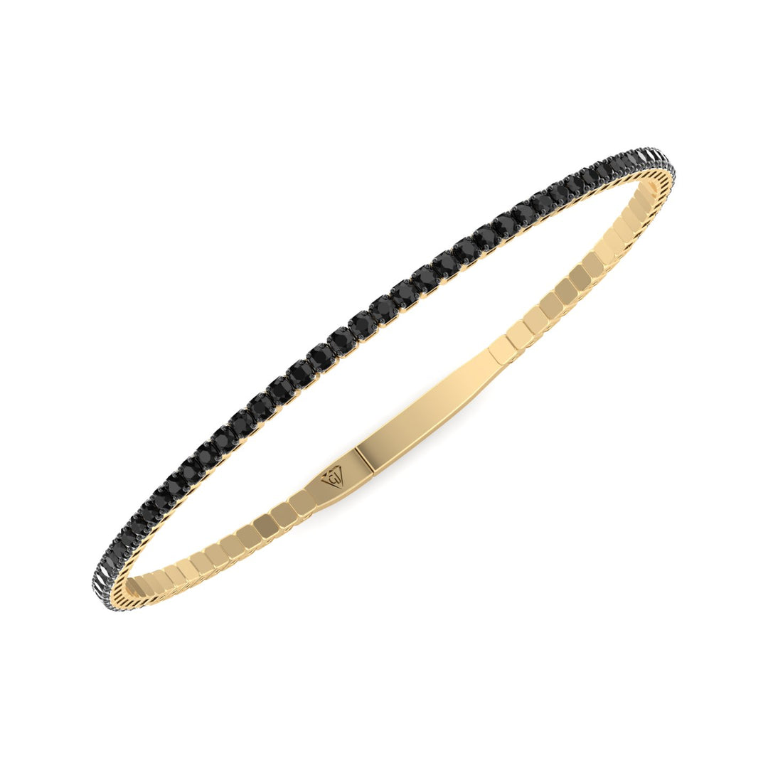 Natural Black Diamond Bangle 14K Yellow Gold