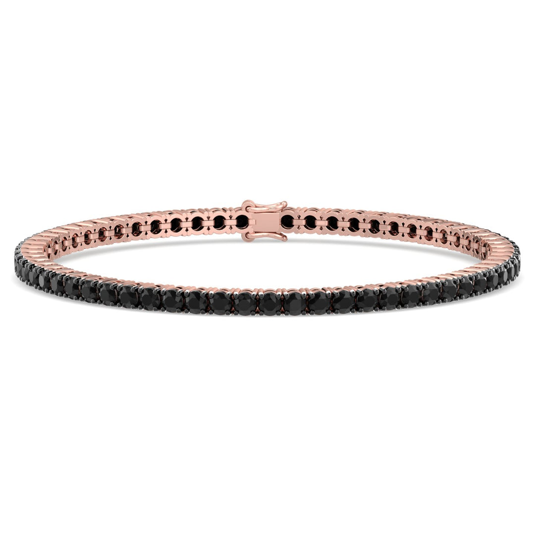 Natural Black Diamond Tennis Bracelet 14K Rose Gold, Front