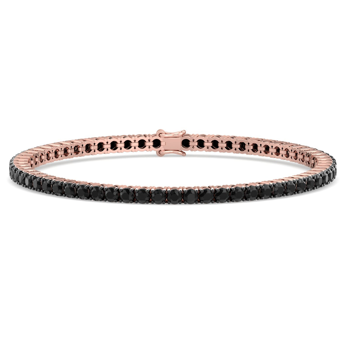 Natural Black Diamond Tennis Bracelet 14K Rose Gold, Front