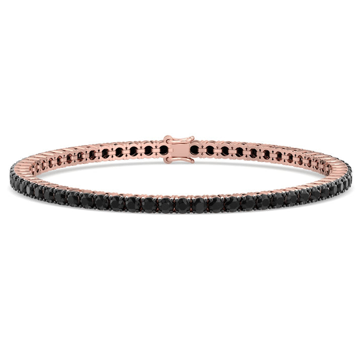 Natural Black Diamond Tennis Bracelet 14K Rose Gold, Front