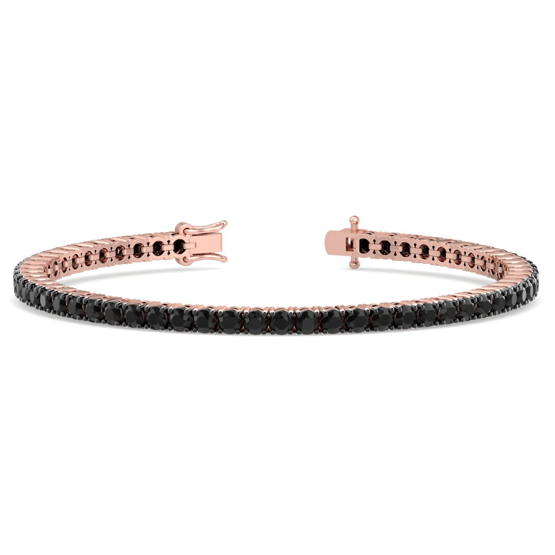 Natural Black Diamond Tennis Bracelet 14K Rose Gold, Unhooked
