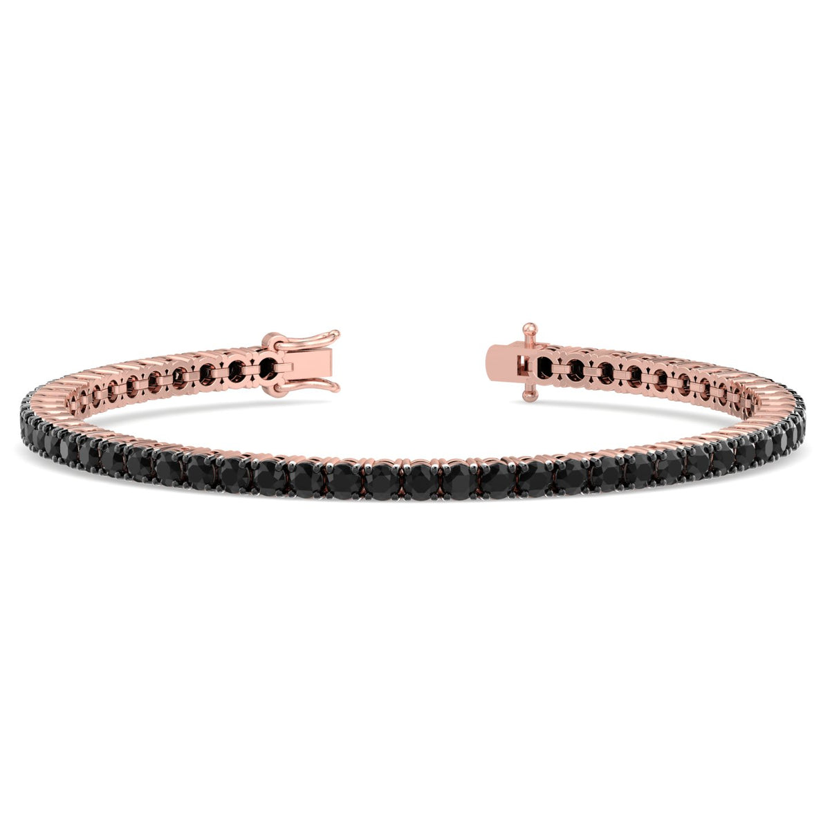 Natural Black Diamond Tennis Bracelet 14K Rose Gold, Unhooked