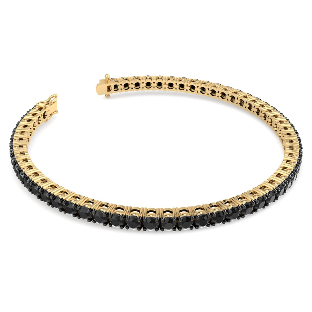 Natural Black Diamond Tennis Bracelet 14K Yellow Gold, Top