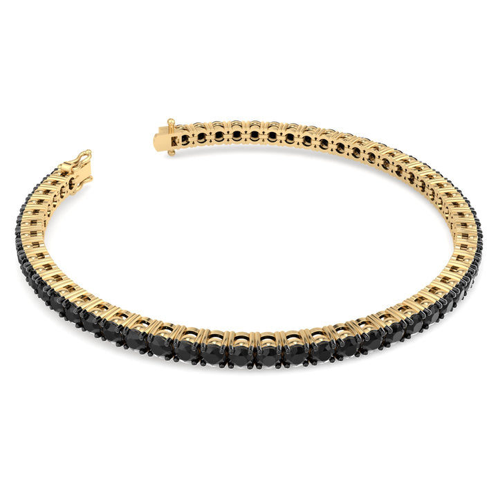Natural Black Diamond Tennis Bracelet 14K Yellow Gold, Top