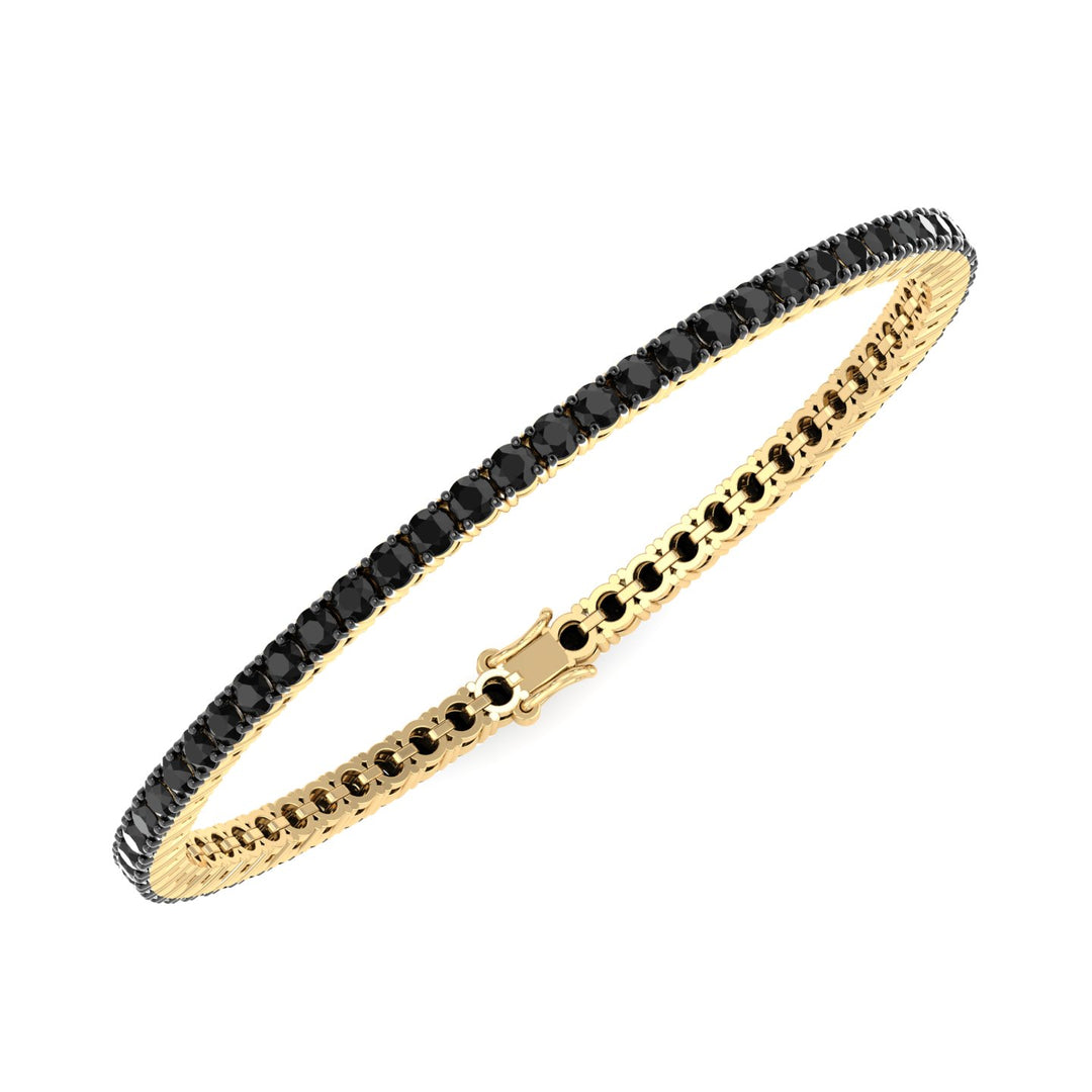 Natural Black Diamond Tennis Bracelet 14K Yellow Gold, Top Down
