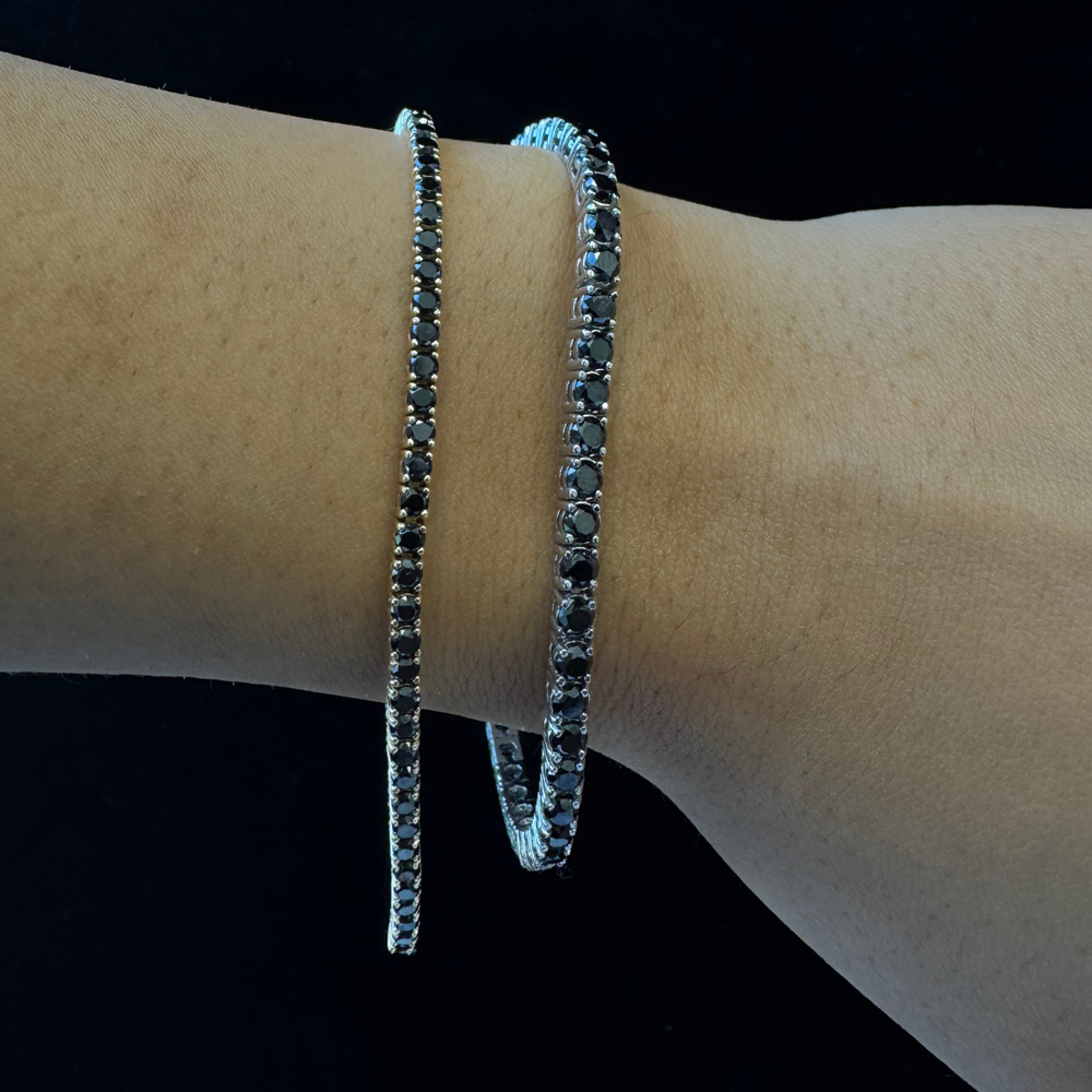 Natural Black Diamond Tennis Bracelet in 14K Solid Gold, On Hand