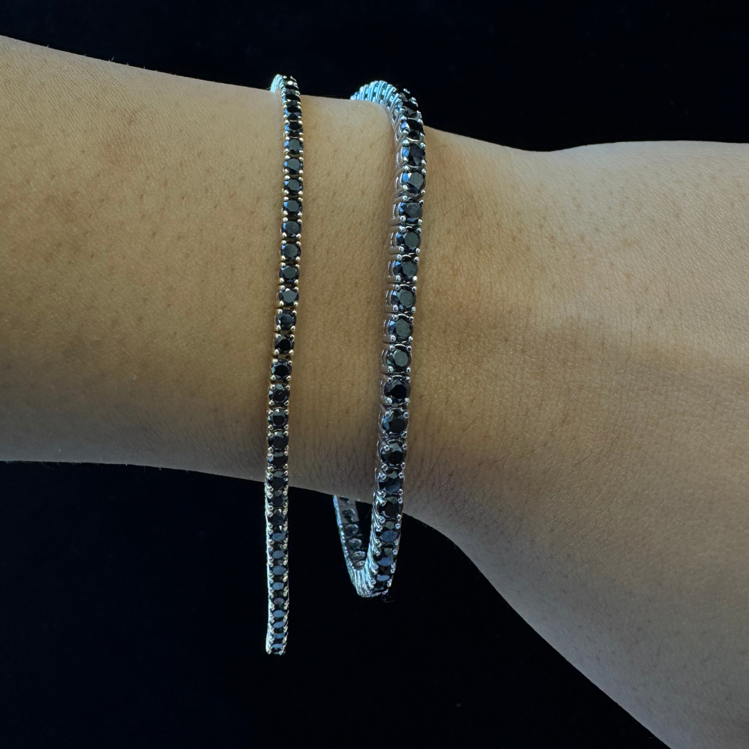 Natural Black Diamond Tennis Bracelet in 14K Solid Gold, On Hand