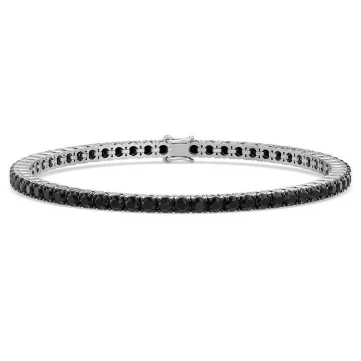 Natural Black Diamond Tennis Bracelet in 14K White Gold, Front