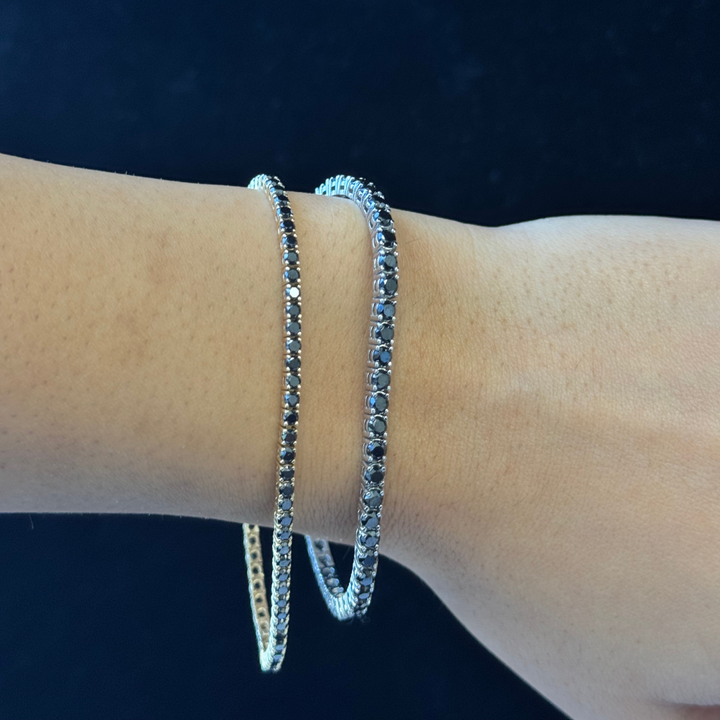 Natural Black Diamond Tennis Bracelet in 14K White Gold, Model Hand