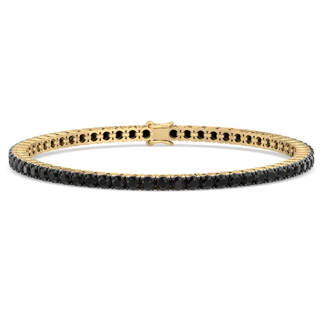 Natural Black Diamond Tennis Bracelet in 14K Yellow Gold, Front