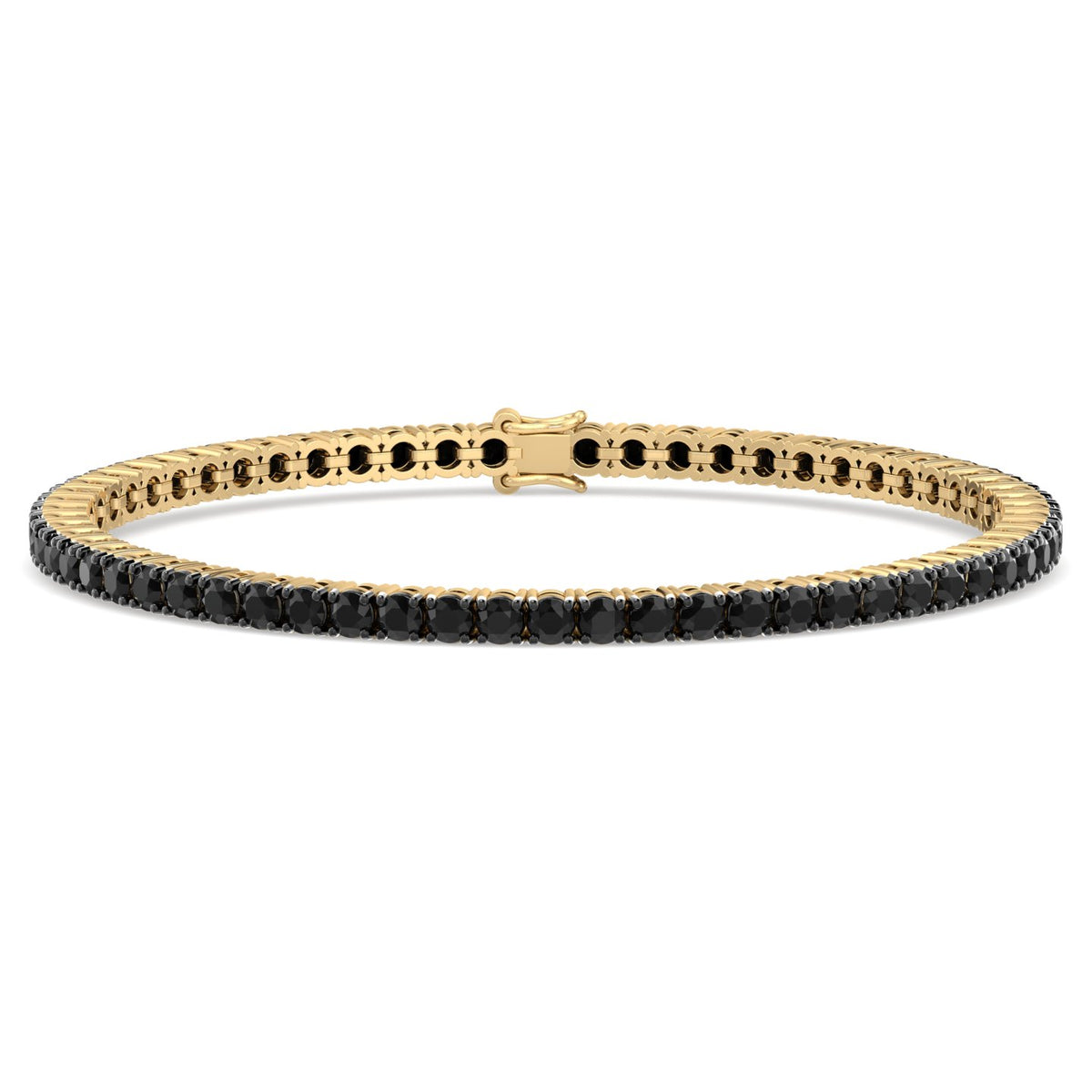 Natural Black Diamond Tennis Bracelet in 14K Yellow Gold, Front