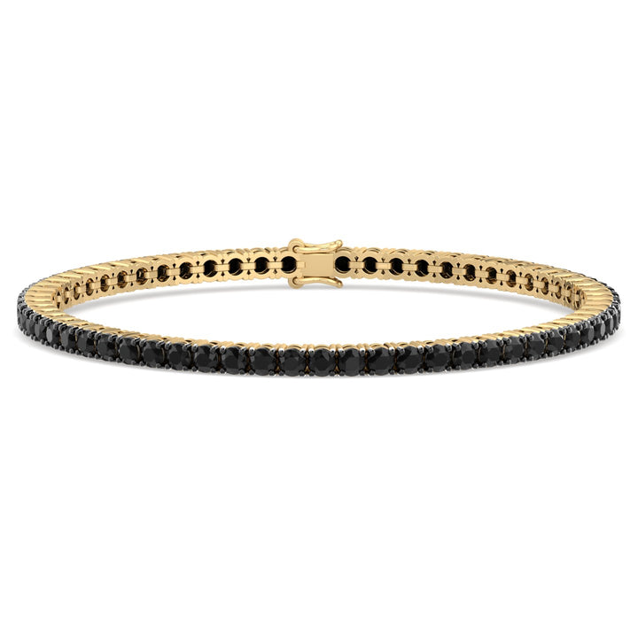 Natural Black Diamond Tennis Bracelet in 14K Yellow Gold, Front