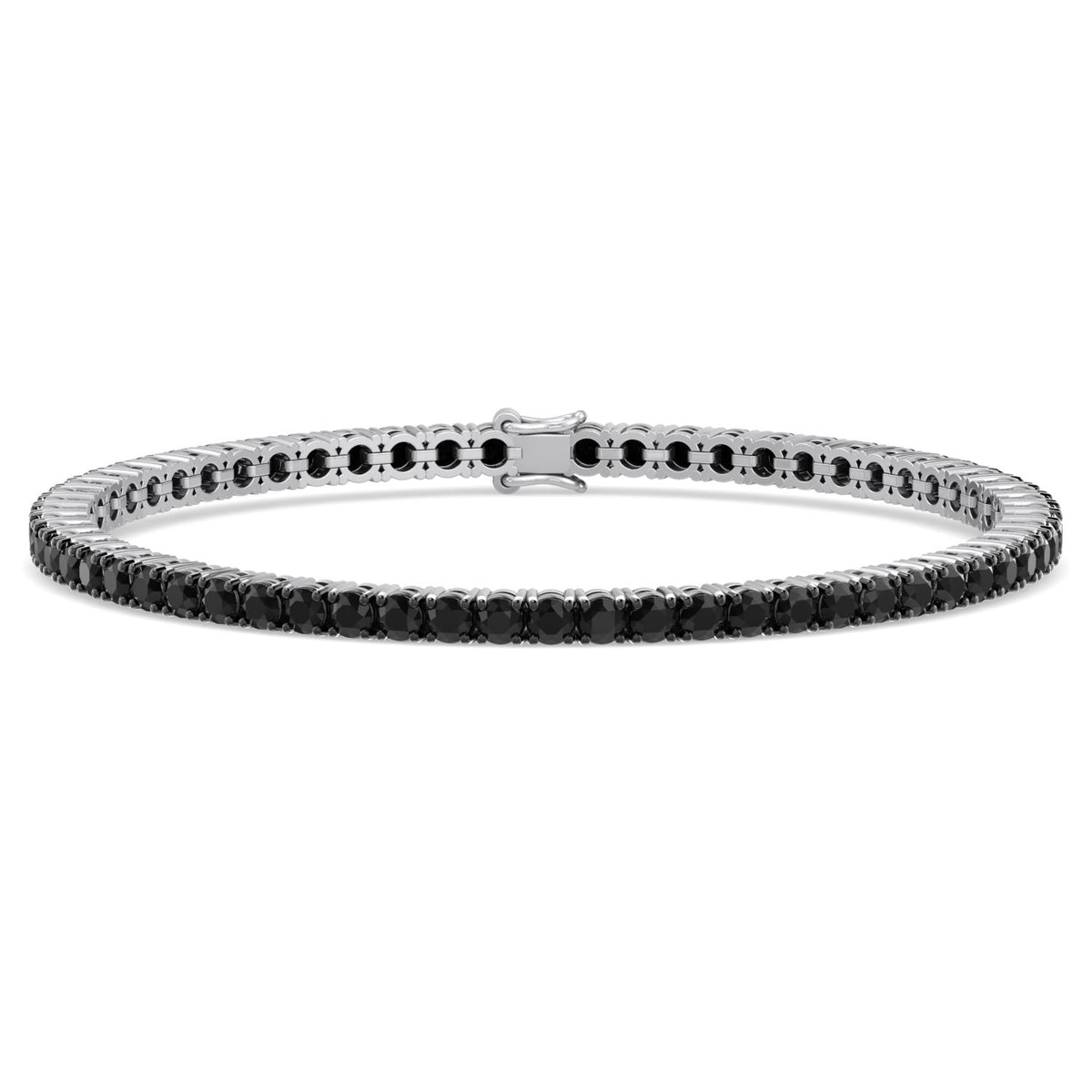 Natural Black Diamond Tennis Bracelet in Platinum, Front