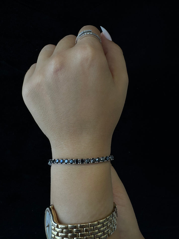 Natural Black Diamond Tennis Bracelet in Platinum, On Wrist
