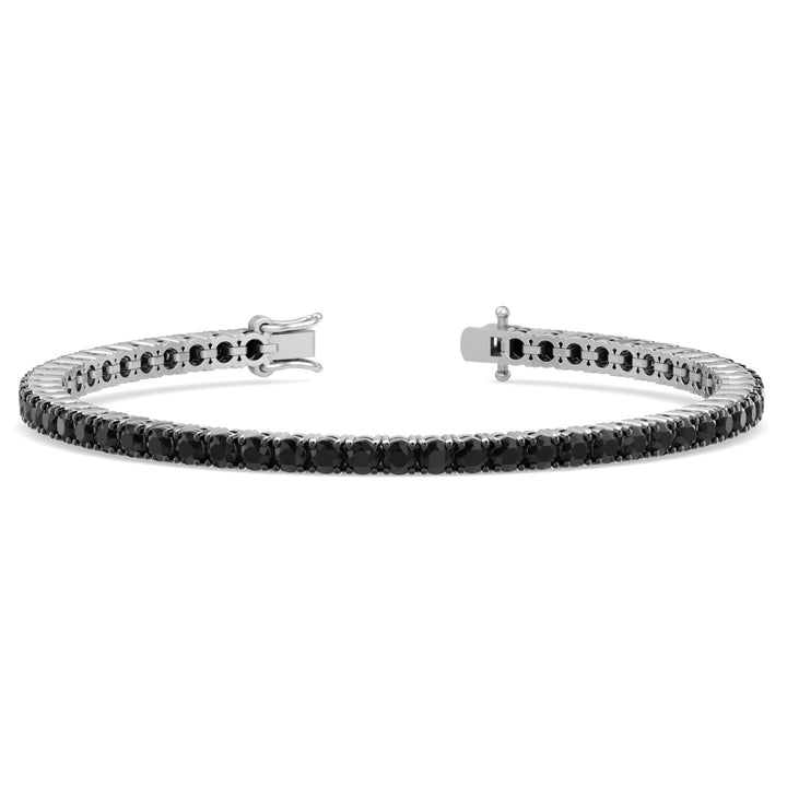 Natural Black Diamond Tennis Bracelet in Platinum, Open Clasp