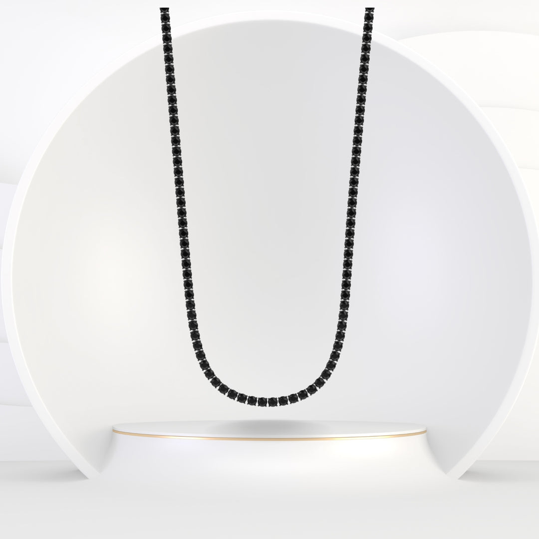 Natural Black Diamond Tennis Necklace 4-Prong-14K Solid Gold