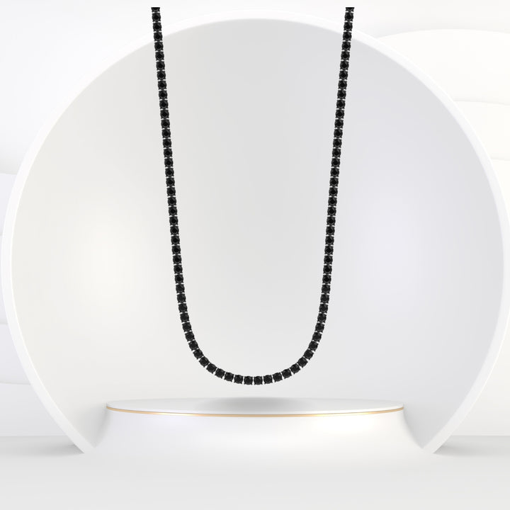 Natural Black Diamond Tennis Necklace 4-Prong-14K Solid Gold