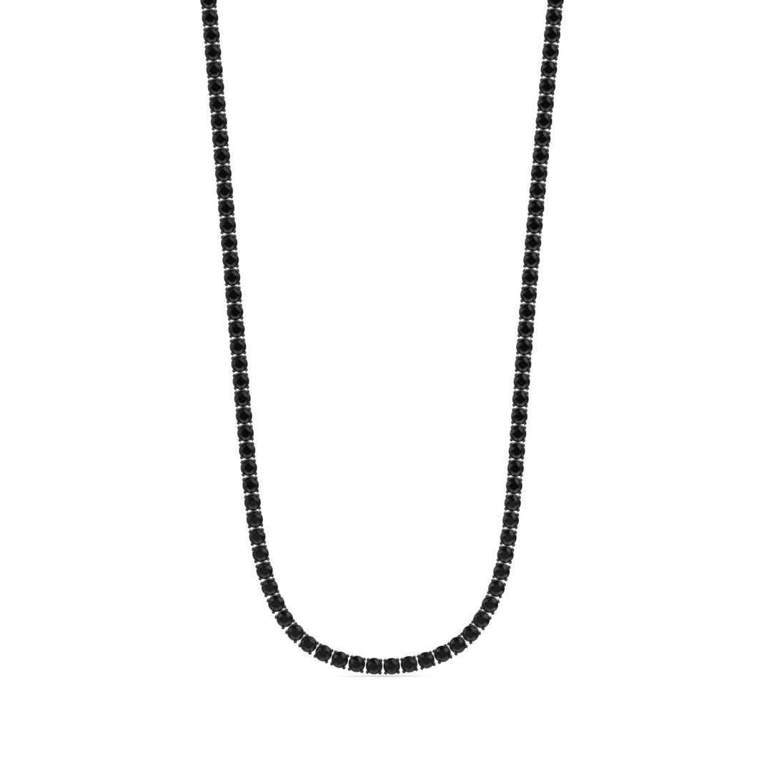 Natural Black Diamond Tennis Necklace 4-Prong-14K White Gold
