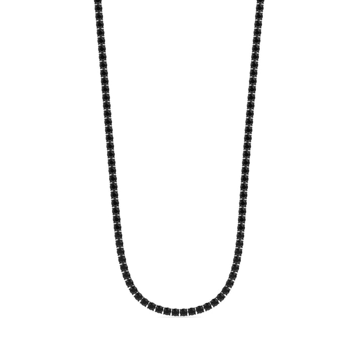 Natural Black Diamond Tennis Necklace 4-Prong-14K White Gold