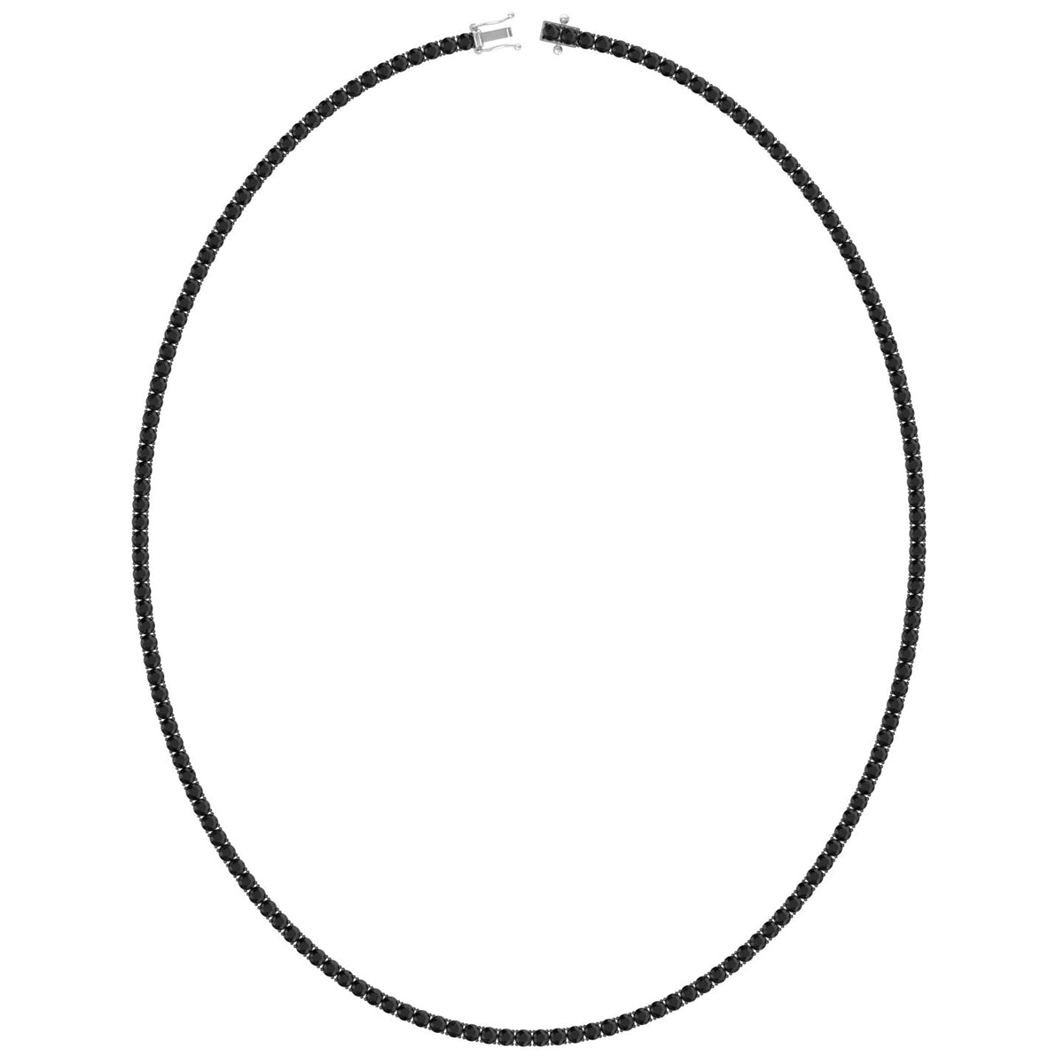 Natural Black Diamond Tennis Necklace 4-Prong-14K White, Profile