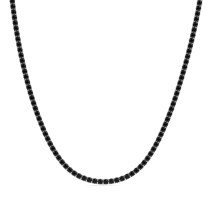 Natural Black Diamond Tennis Necklace 4-Prong-14K White, Stretched