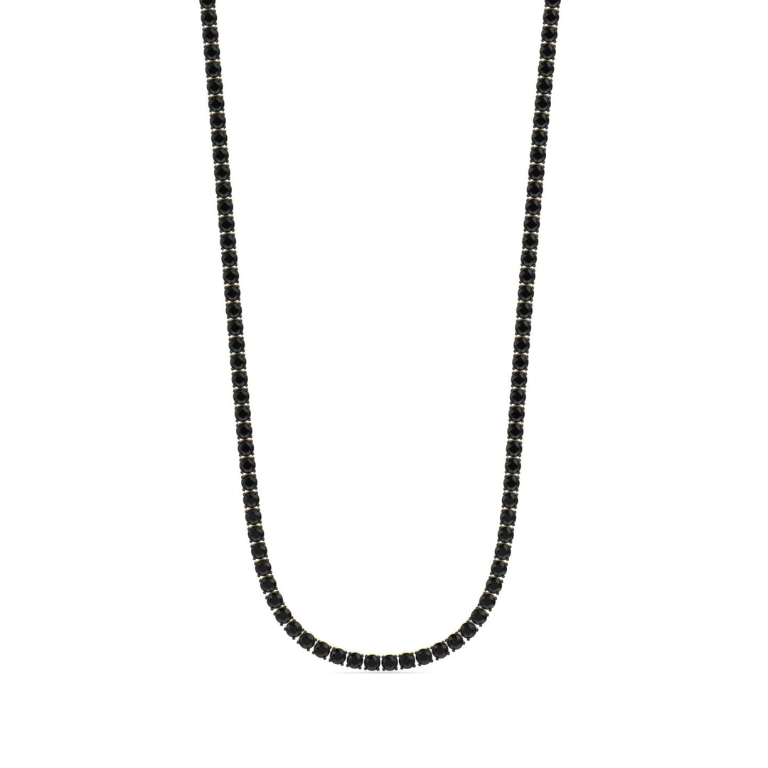 Natural Black Diamond Tennis Necklace 4-Prong-14K Yellow Gold
