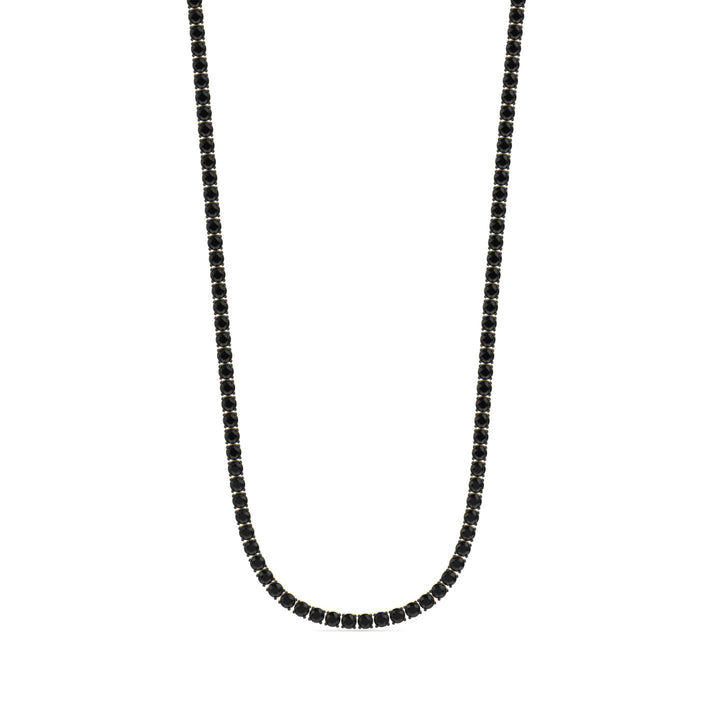 Natural Black Diamond Tennis Necklace 4-Prong-14K Yellow Gold