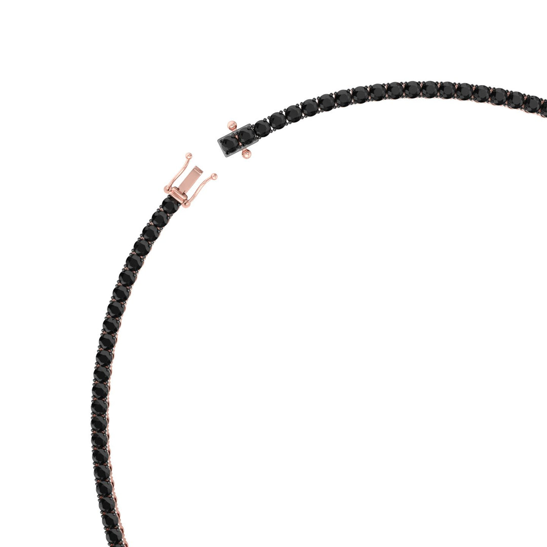 Natural Black Diamond Tennis Necklace 4-Prong 14K Rose, Clasp