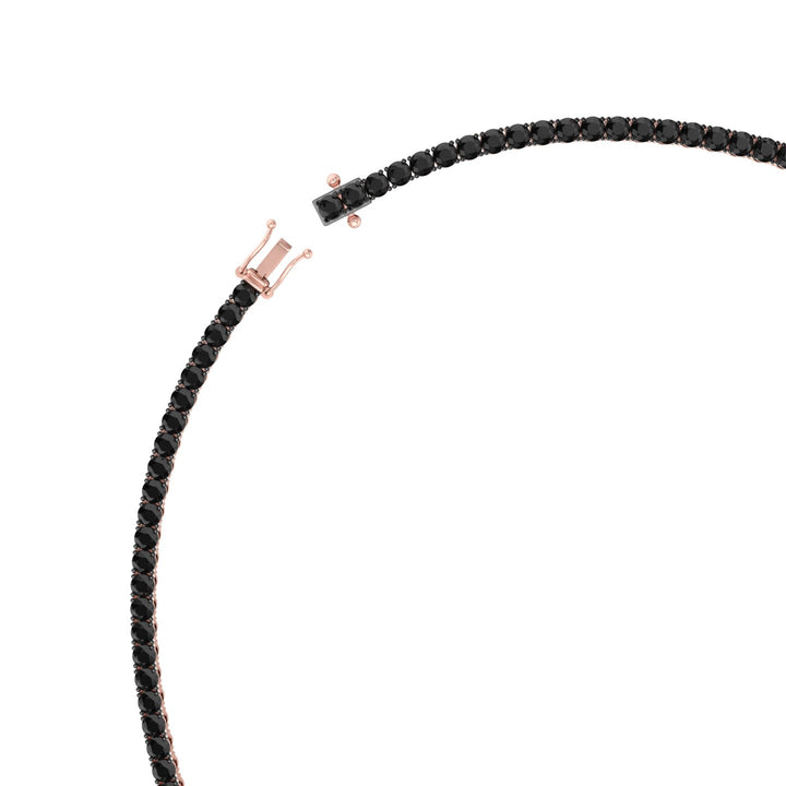 Natural Black Diamond Tennis Necklace 4-Prong 14K Rose, Clasp