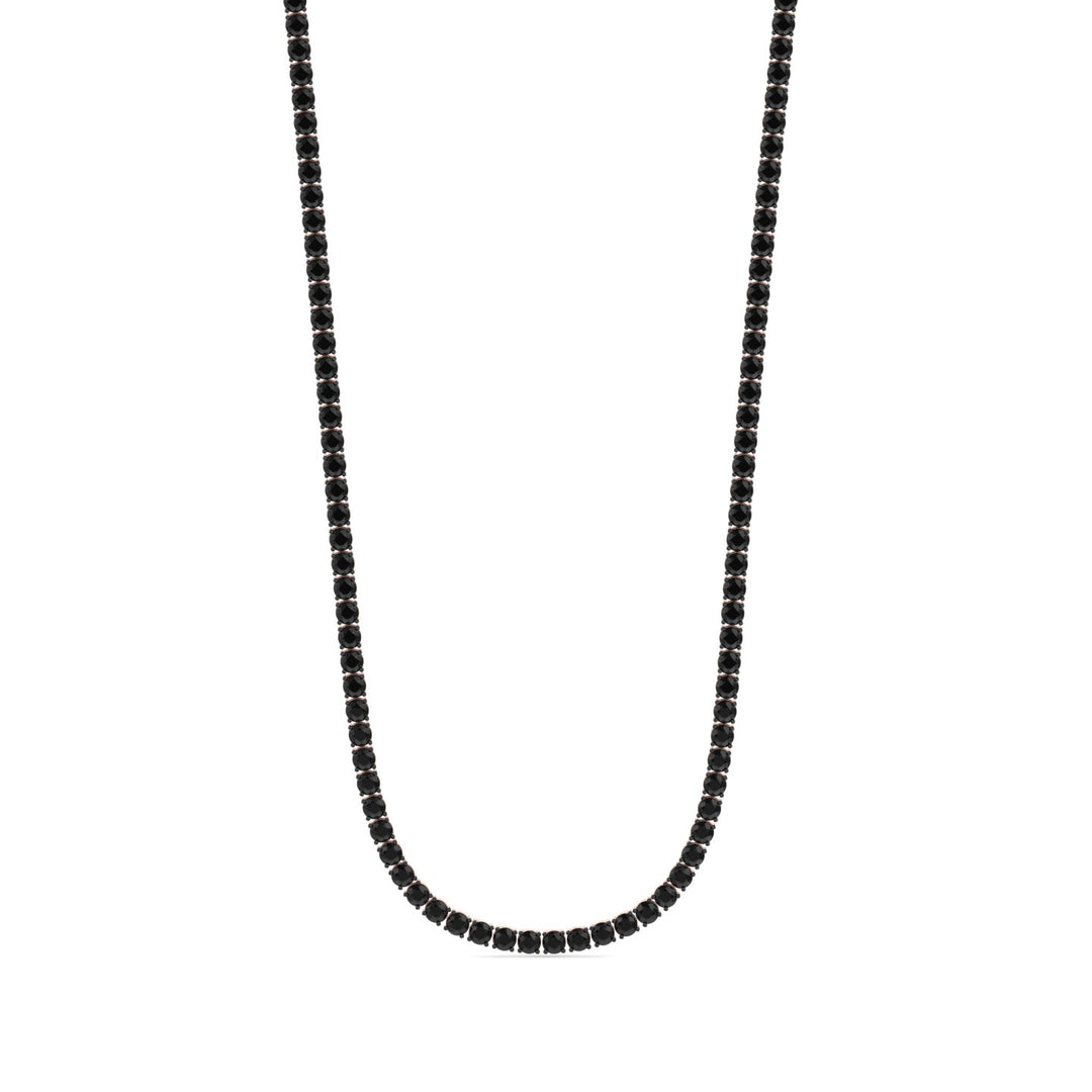 Natural Black Diamond Tennis Necklace 4-Prong 14K Rose Gold