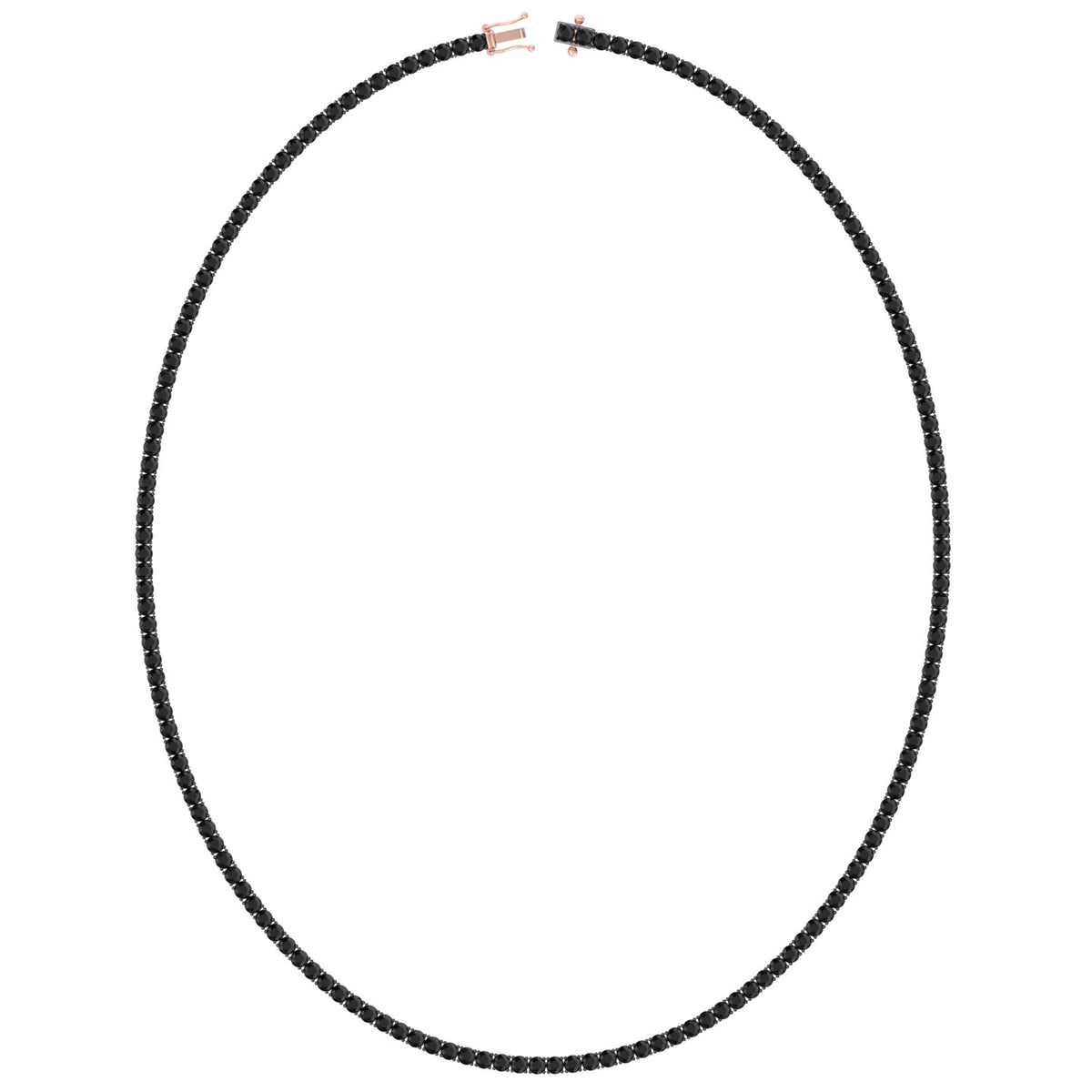 Natural Black Diamond Tennis Necklace 4-Prong 14K Rose, Profile