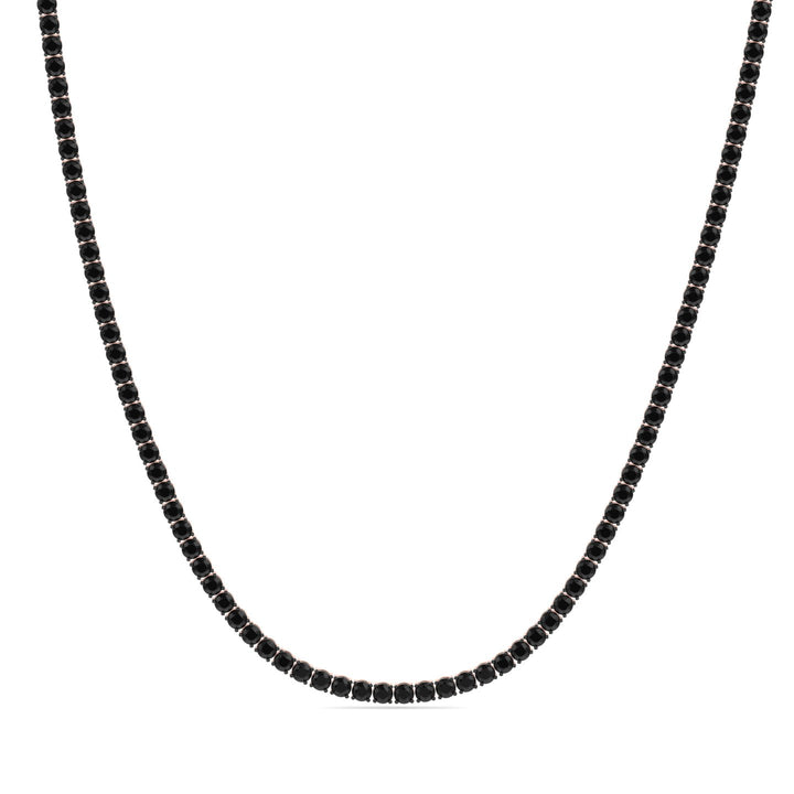 Natural Black Diamond Tennis Necklace 4-Prong 14K Rose, Stretched