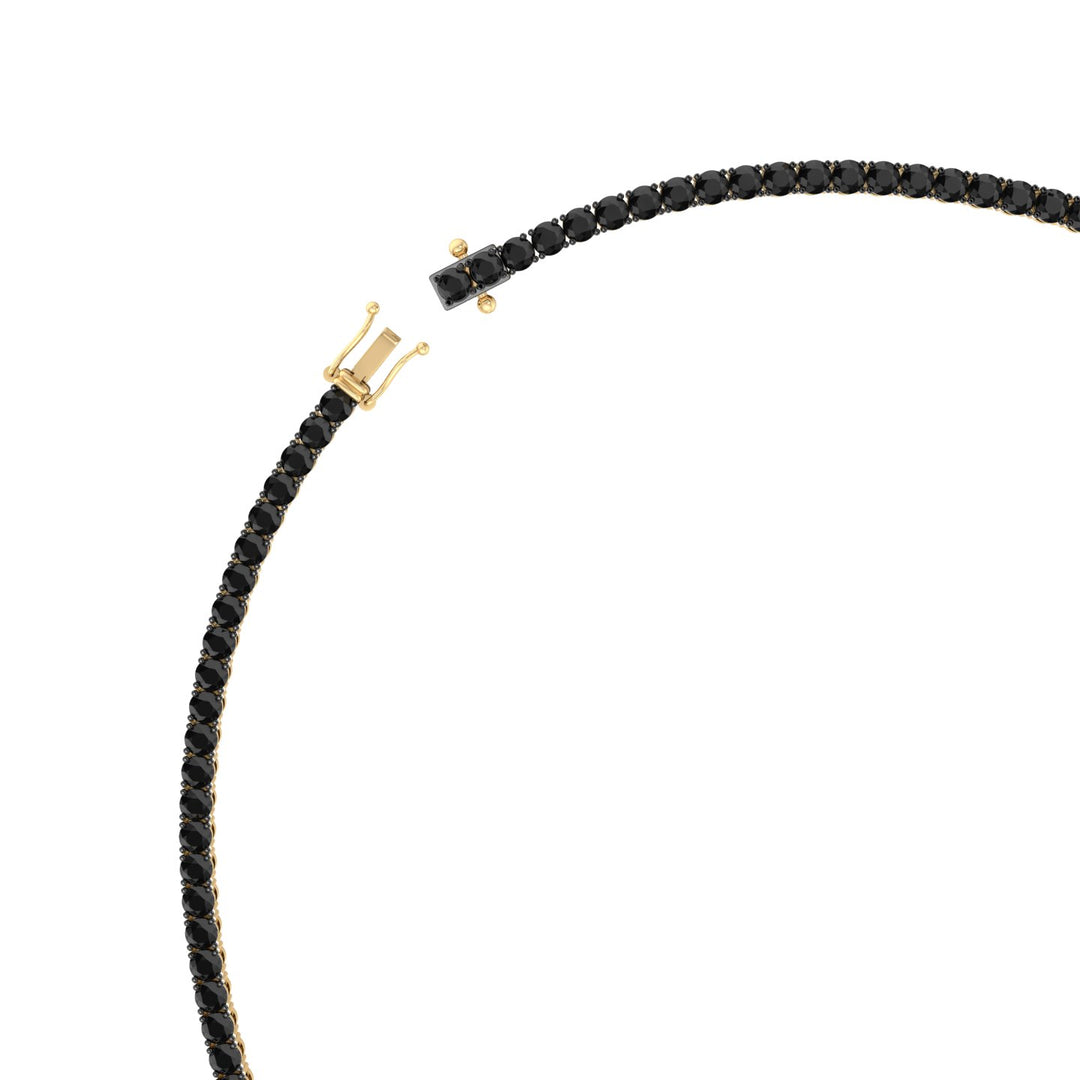 Natural Black Diamond Tennis Necklace 4-Prong 14K Yellow, Clasp