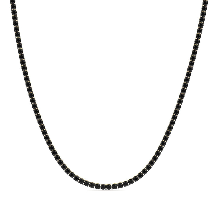 Natural Black Diamond Tennis Necklace 4-Prong 14K Yellow, Stretched