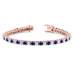 Natural Diamond & Sapphire Tennis Bracelet 14K Rose Gold Unhooked