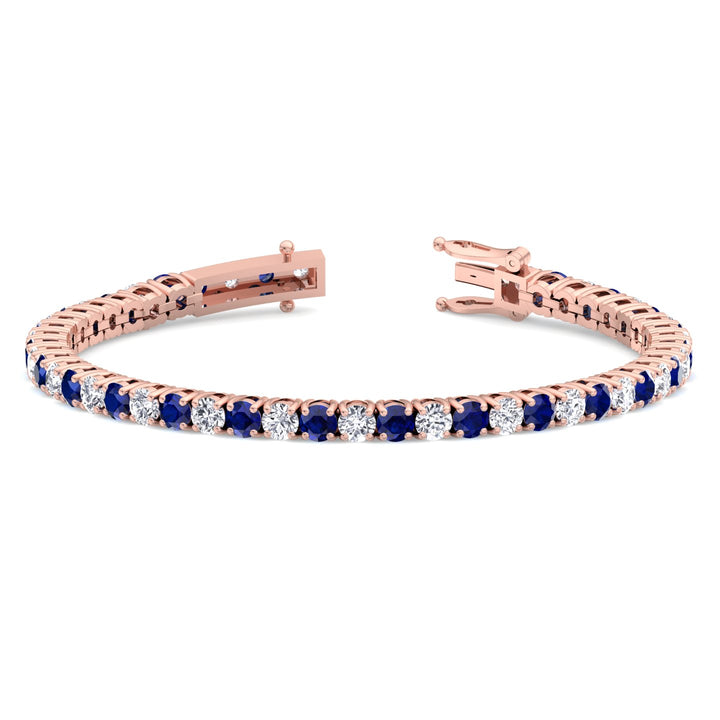 Natural Diamond & Sapphire Tennis Bracelet 14K Rose Gold Unhooked