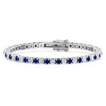 Natural Diamond & Sapphire Tennis Bracelet 14K White Gold