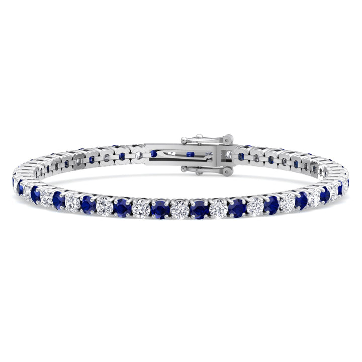 Natural Diamond & Sapphire Tennis Bracelet 14K White Gold