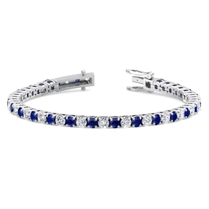 Natural Diamond & Sapphire Tennis Bracelet 14K White Gold Unhooked