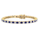 Natural Diamond & Sapphire Tennis Bracelet 14K Yellow Gold