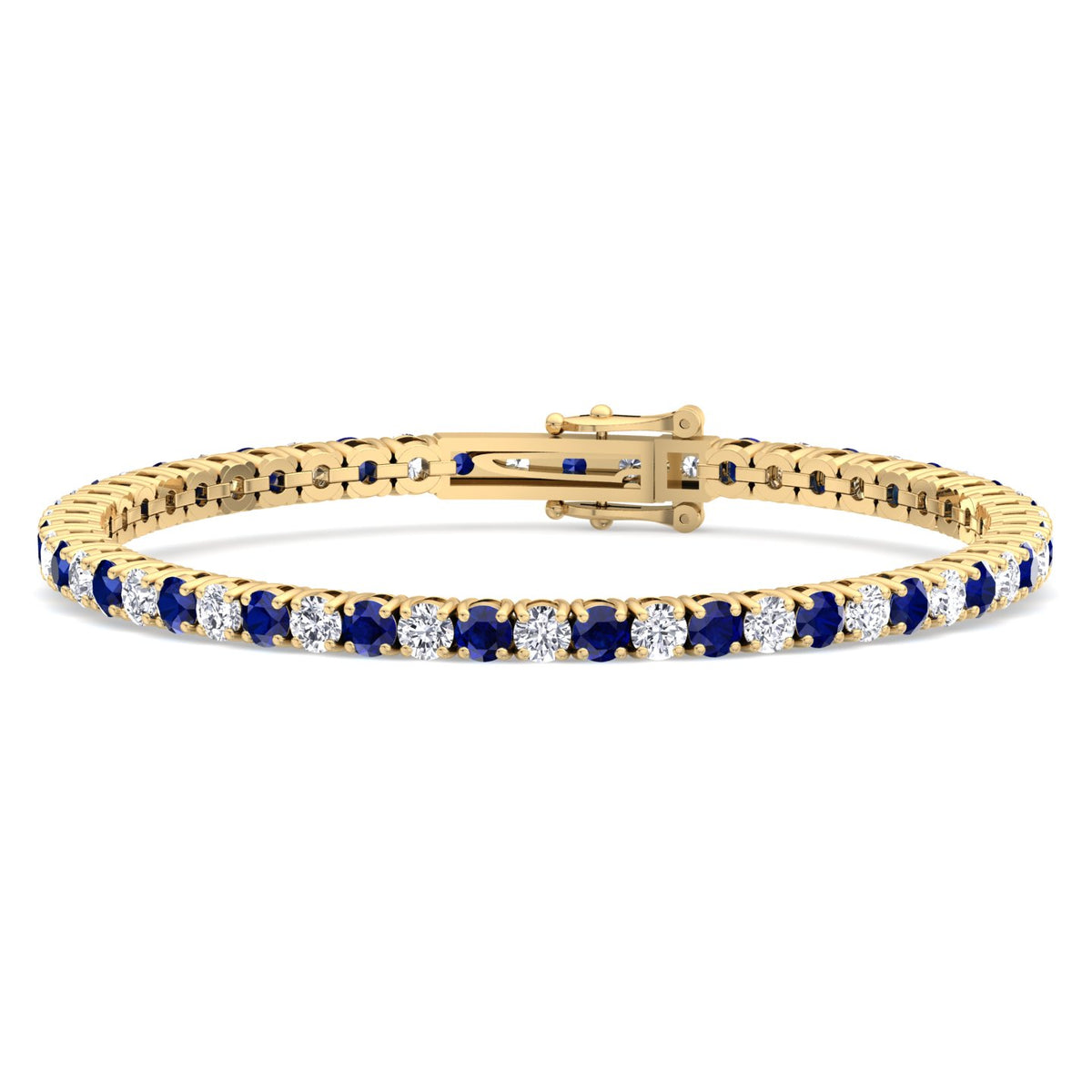 Natural Diamond & Sapphire Tennis Bracelet 14K Yellow Gold