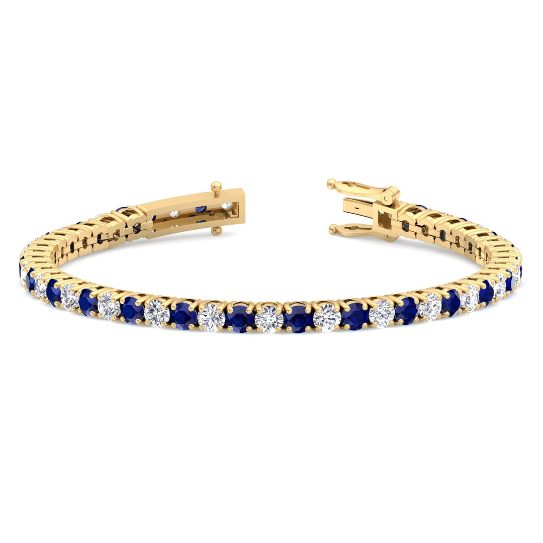 Natural Diamond & Sapphire Tennis Bracelet 14K Yellow Gold Unhooked