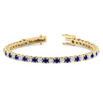 Natural Diamond & Sapphire Tennis Bracelet 14K Yellow Gold Unhooked