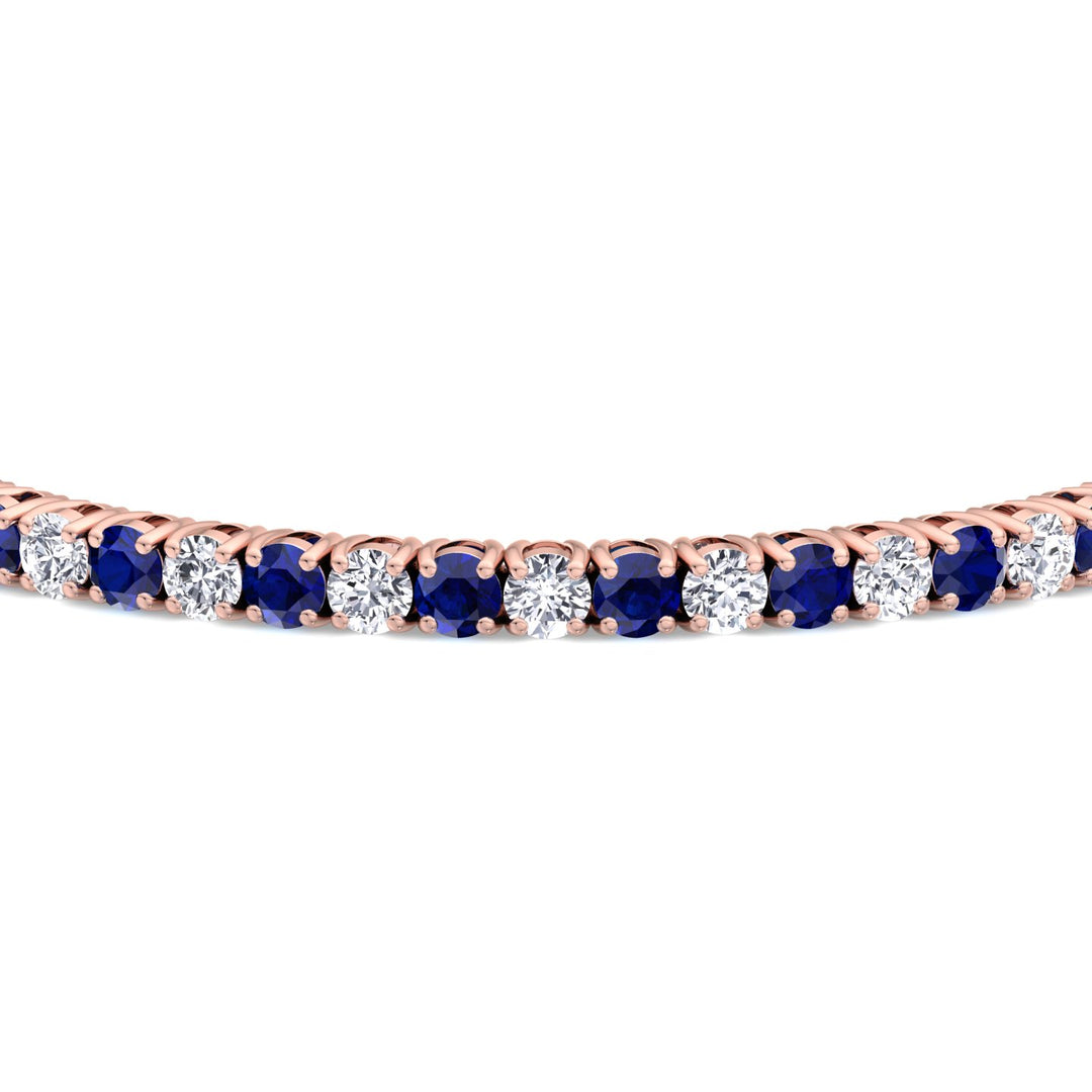 Natural Diamond & Sapphire Tennis Bracelet Rose Gold Close up